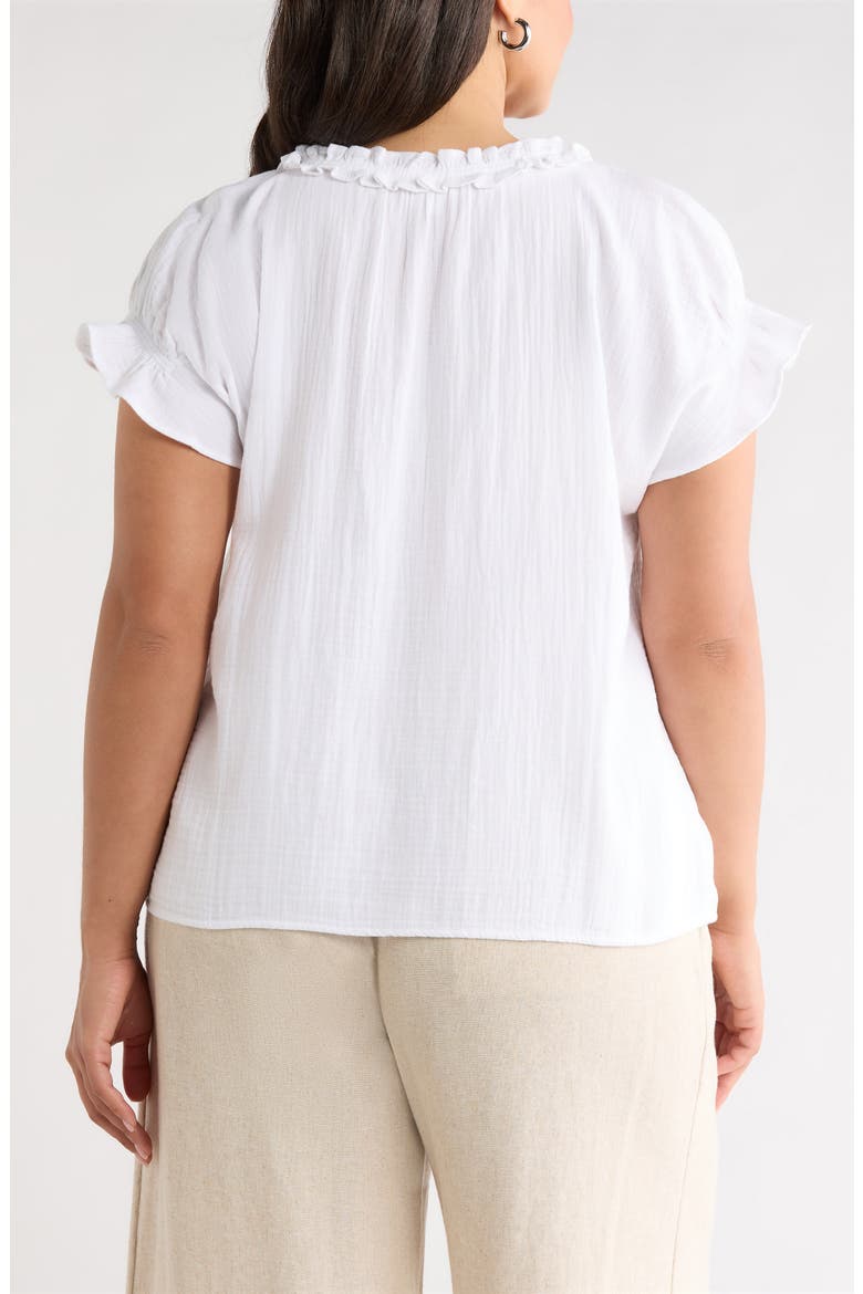 Ruffle Accent Cotton Gauze Top, Alternate, color, WHITE