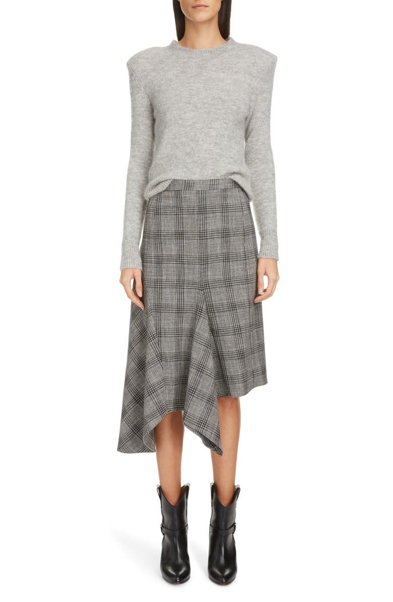 Isabel Marant Plaid Asymmetrical Cotton & Wool Blend Skirt, Alternate, color,
