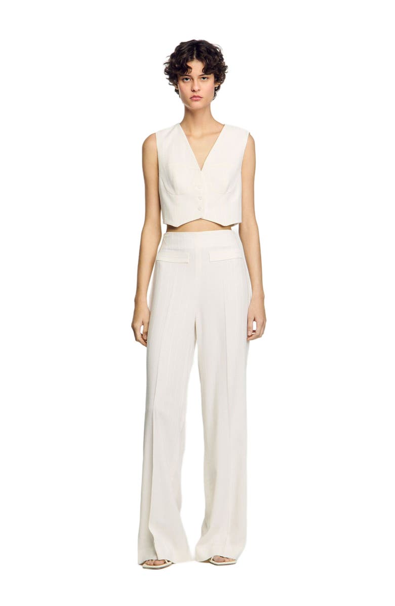 SANDRO Sequin cropped jacket, Main, color, Ecru