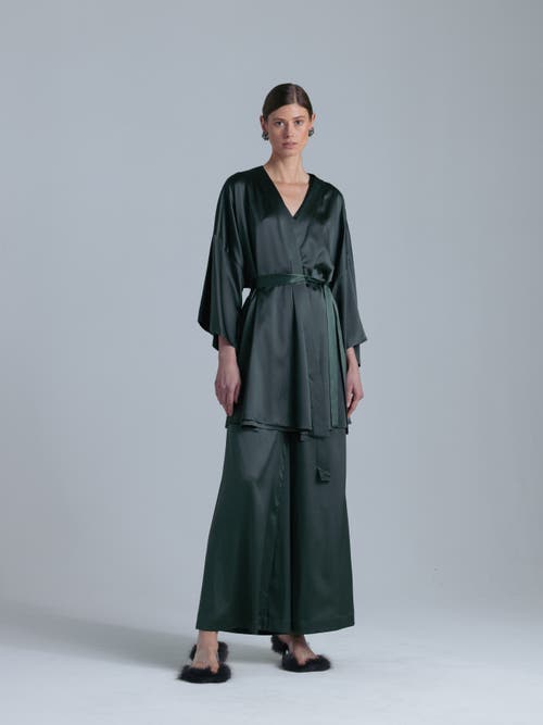 Alas Silk 3/4 Sleeve Dressing Gown In Green
