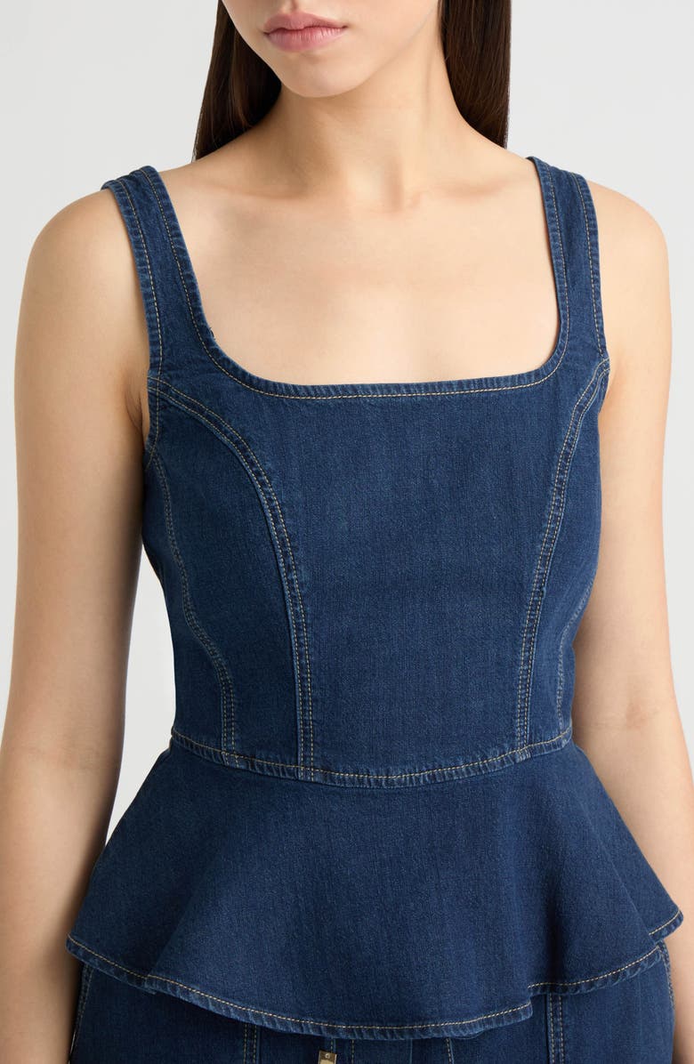 NVLT Peplum Stretch Cotton Denim Top, Alternate, color, Dark Denim