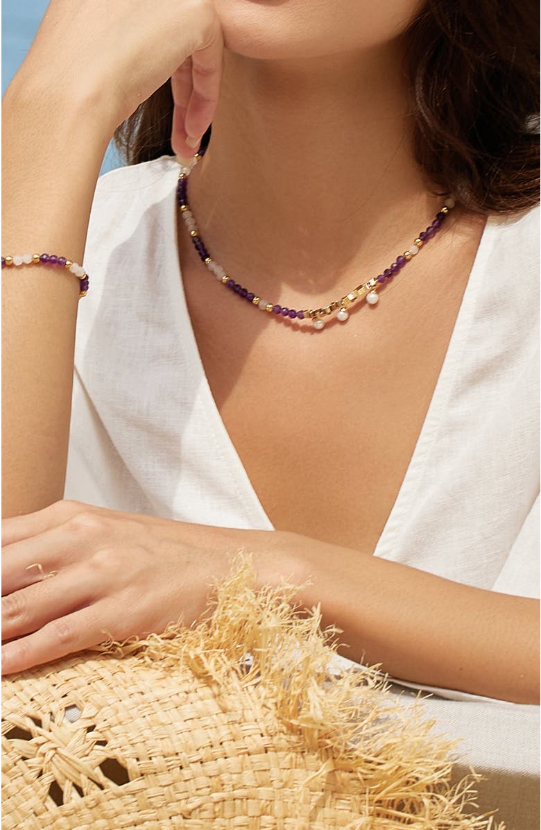 RETRO CHIC Poseidon Necklace, Alternate, color, Purple & White & Gold