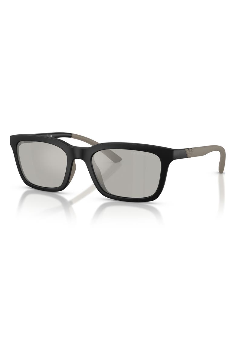 Emporio Armani 55mm Rectangle Sunglasses, Alternate, color, Black / Grey Flash Silver