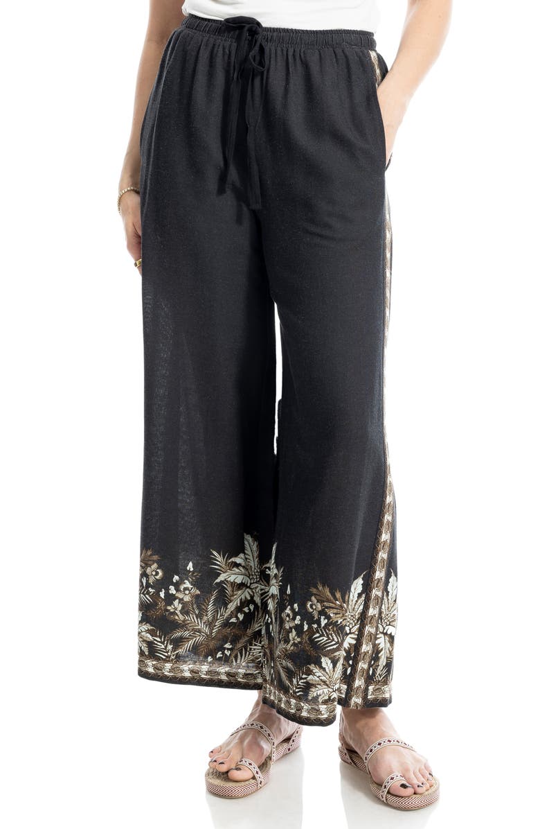 MAX STUDIO Border Print Linen Blend Pants, Main, color,