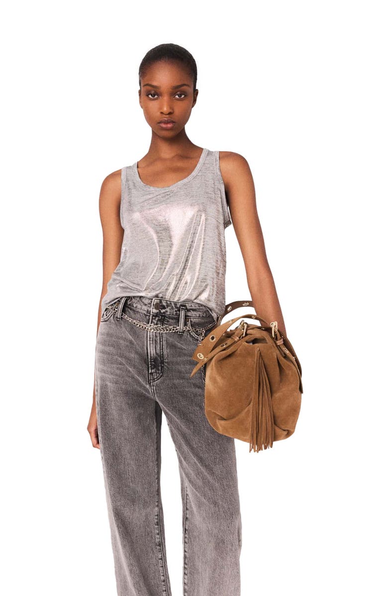 maje Metallic tank top, Main, color, Silver