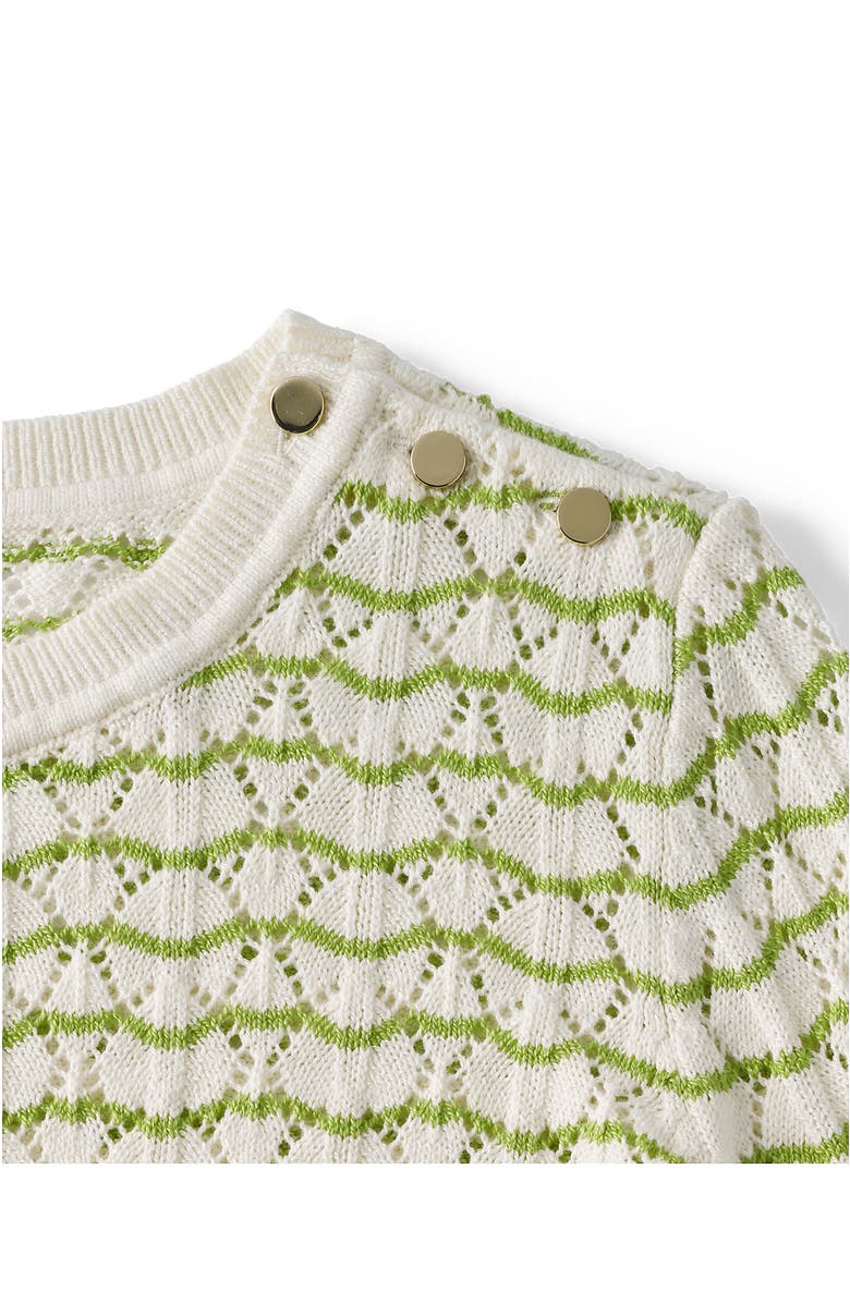 Lands' End Plus Size Cotton Viscose Button Shoulder Modern Crew Sweater, Alternate, color, Pistachio/Ivory Stitch Stripe