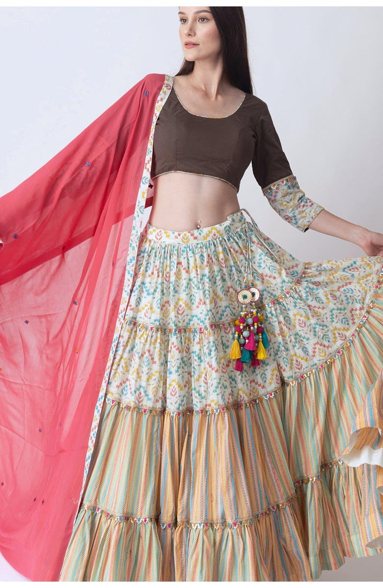 RAAS Zelda Tiered Chaniya Choli Set, Alternate, color, Beige