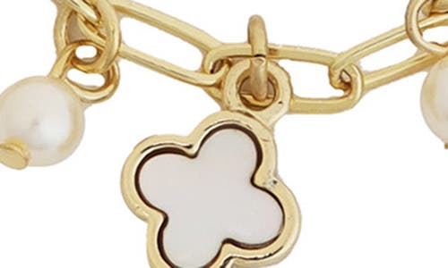 Panacea Faux Pearl Charm & Clover Toggle Bracelet In White