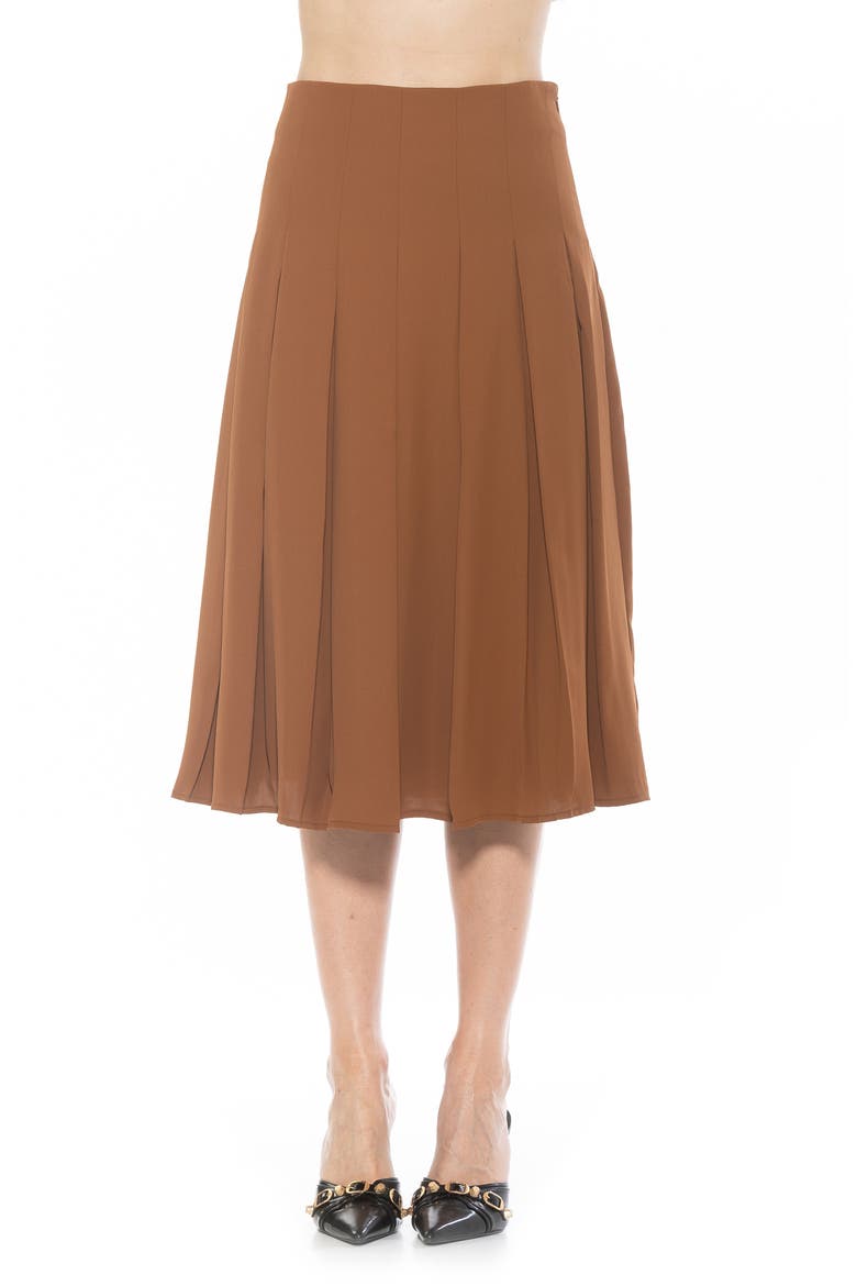 Shilo Pleated Midi Skirt, Main, color, BROWN