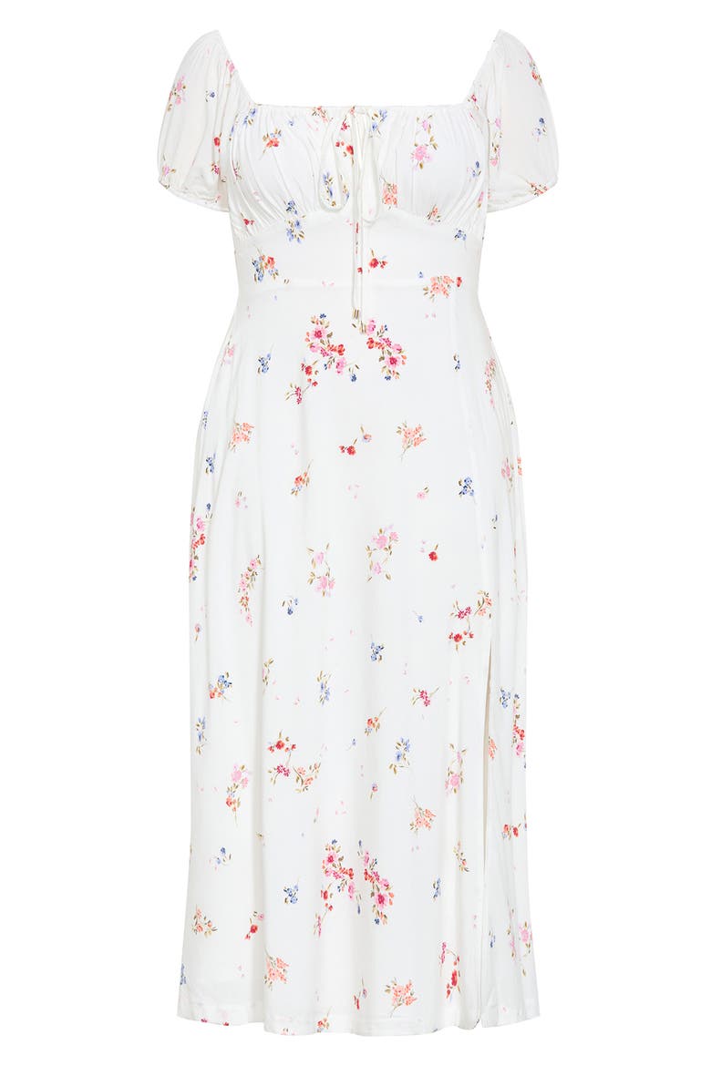 Abbie Floral Short Sleeve Midi Sundress, Alternate, color, IVORY PETAL