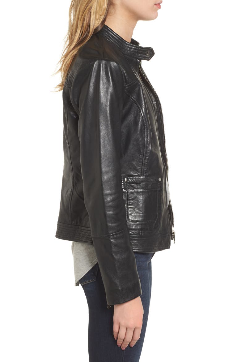 Leather Moto Jacket, Alternate, color, BLACK