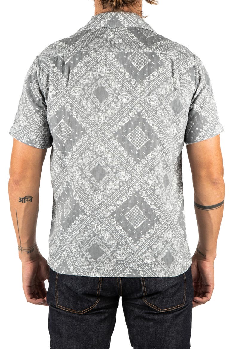The Wrench Waffle Bandana Print Short Sleeve Button-Up Camp Shirt, Alternate, color, GRAY BANDANA