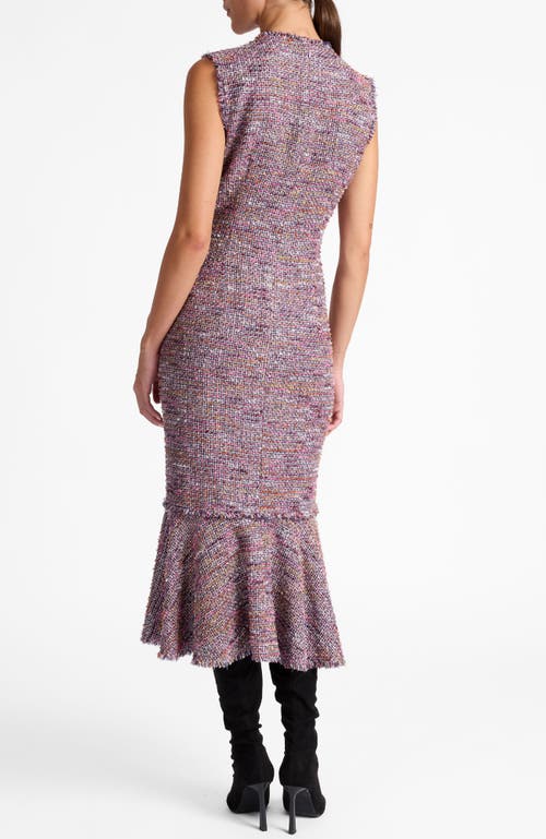 Santorelli Andi Sleeveless Tweed Midi Sheath Dress With Flared Skirt Panel In Purple