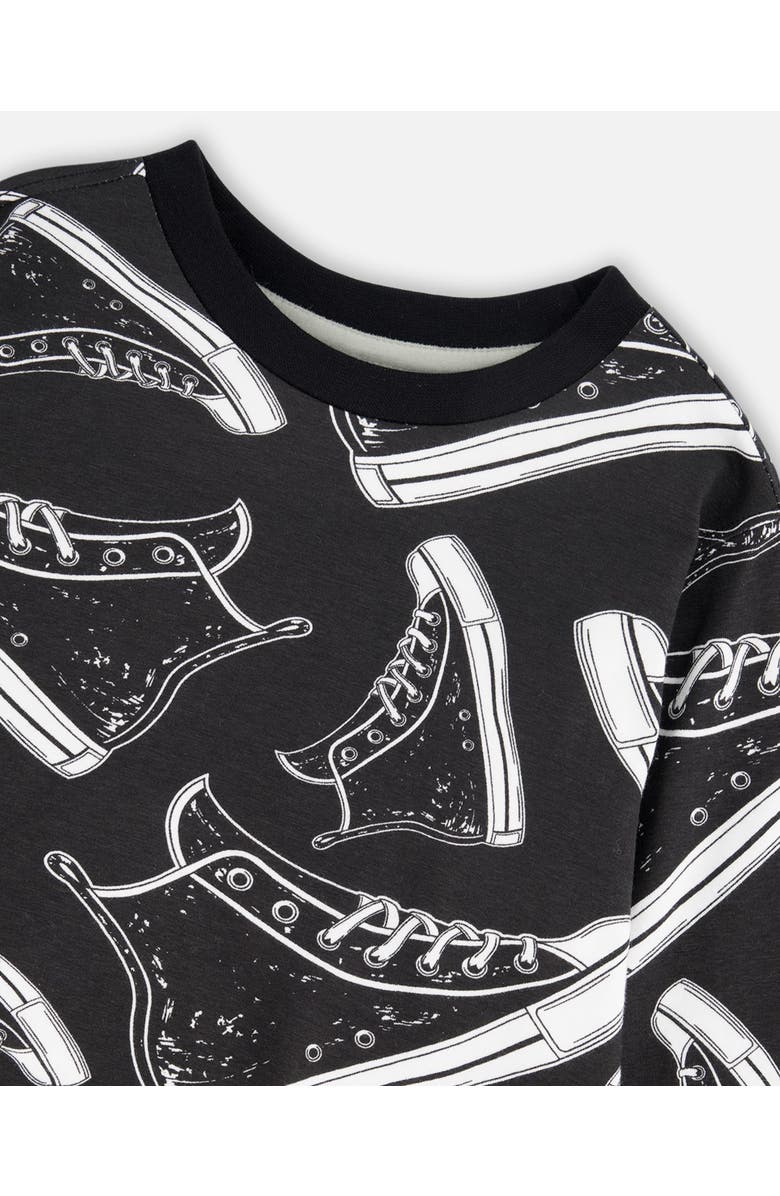 Deux par Deux Long Sleeve Organic Cotton Allover Tee, Alternate, color, Black