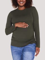 MOTHERHOOD MATERNITY Crew Neck Long Sleeve Side Ruched Top