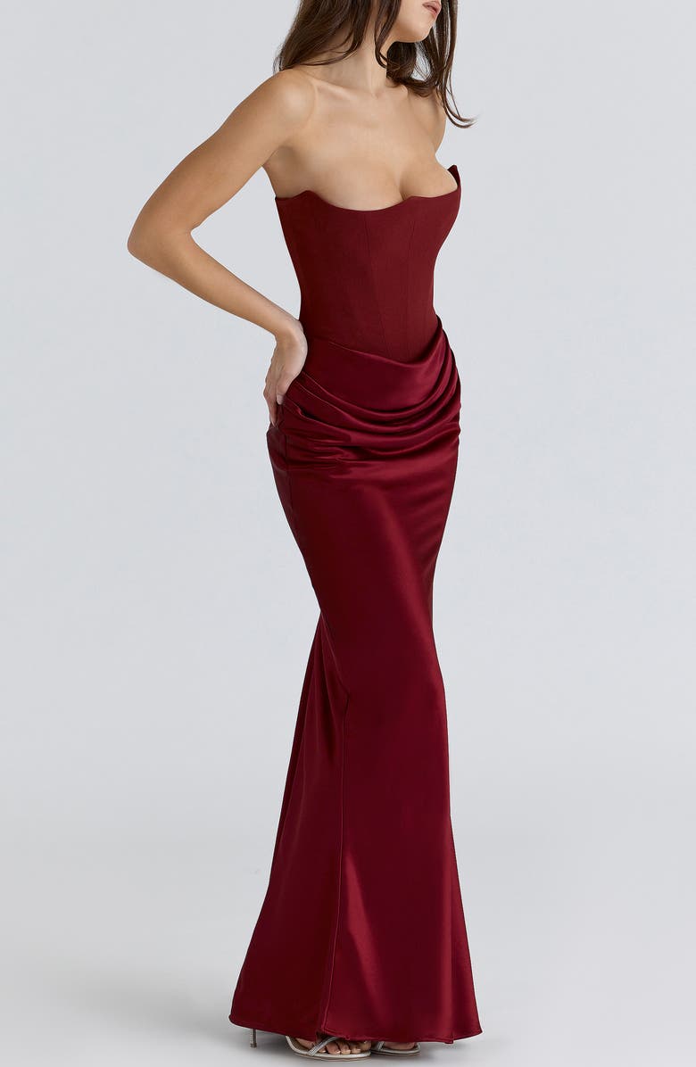 HOUSE OF CB Persephone Strapless Corset Gown, Alternate, color, Wine