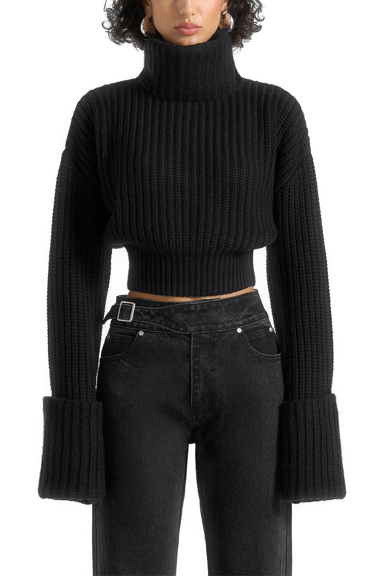 Amaya Roll Neck Knit Jumper With Cuffs, Main, color, Black