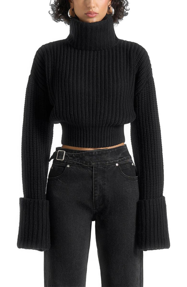 Manière De Voir Amaya Roll Neck Knit Jumper With Cuffs, Alternate, color, Black