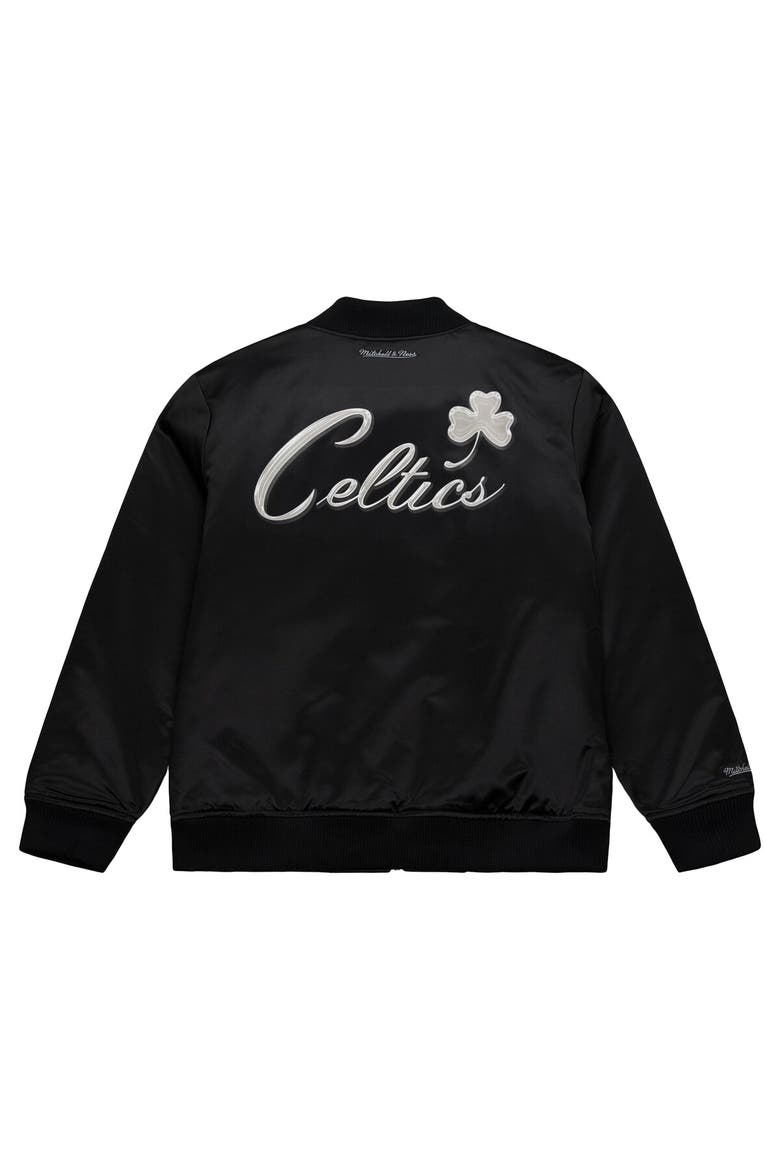 Men's Mitchell & Ness Black Boston Celtics Chrome Satin Bomber Full-Zip Jacket, Alternate, color, Black
