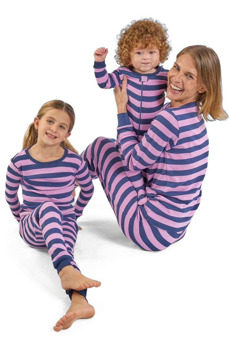 Leveret Women's Cotton Striped Matching Family Pajamas, Alternate, color, Purple & Navy