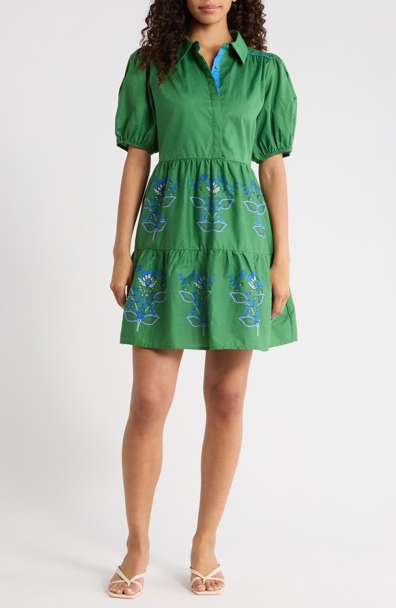 SUGARLIPS Meridy Floral Burie Tiered Minidress, Main, color, Kelly Blue Multi