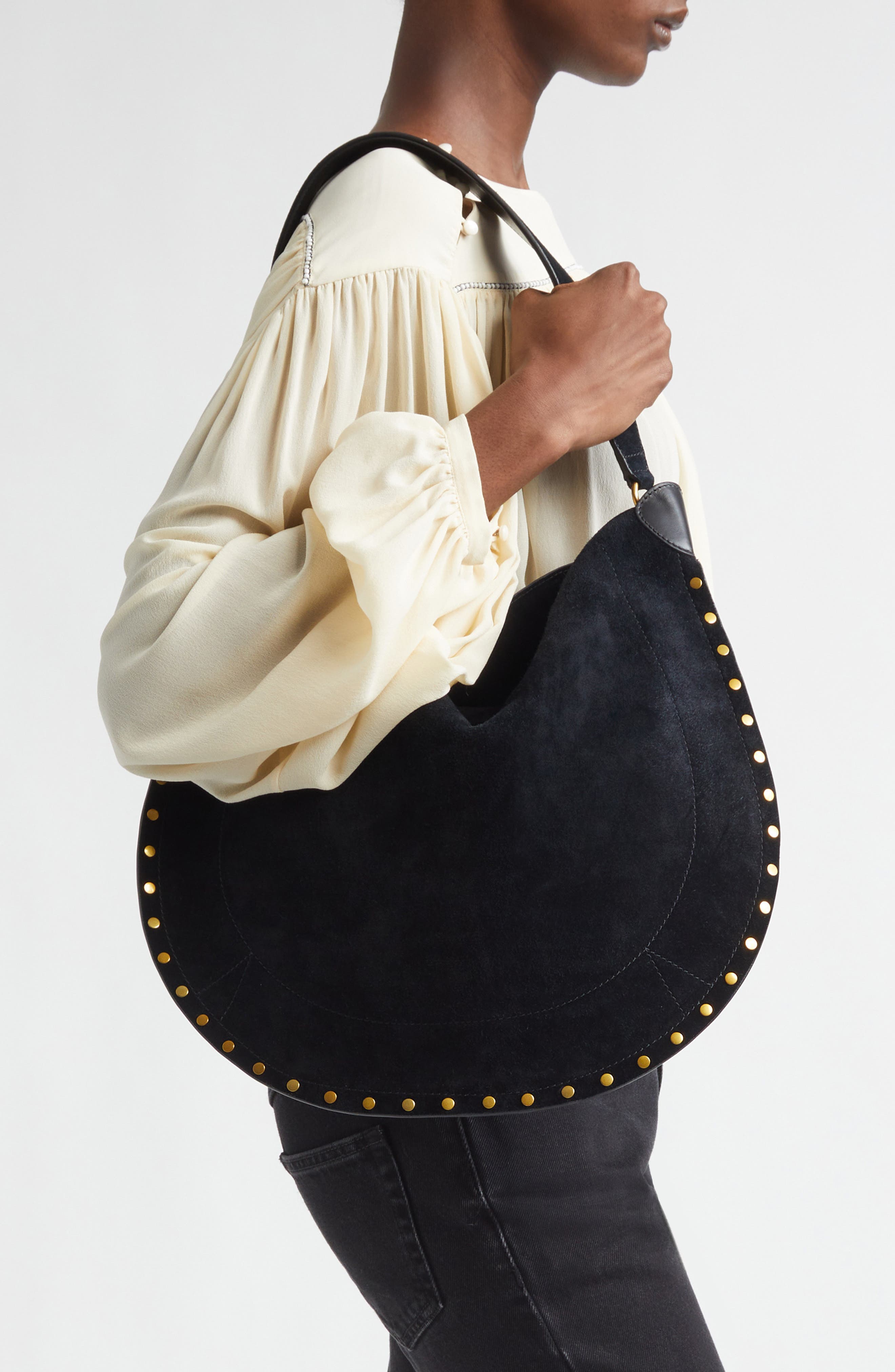 Oskan Suede Hobo Bag, Alternate, color, DARK MIDNIGHT