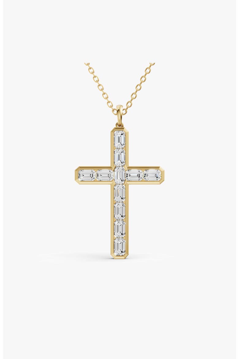 14K Gold 2 ct Sereia Emerald Cross Lab Diamond Pendant, Main, color, Yellow Gold
