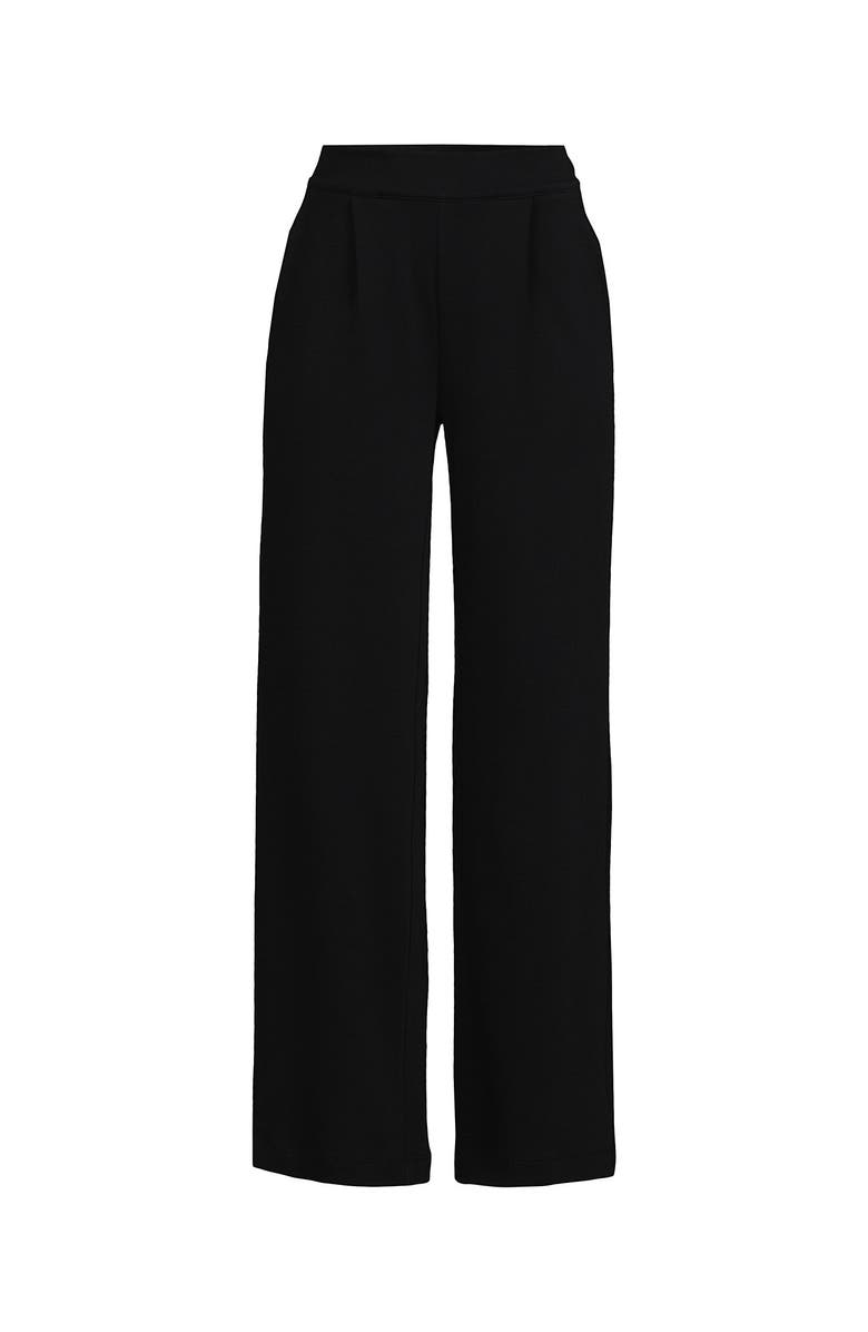Lands' End Plus Size Knit High Rise Pleated Wide Leg Pants, Alternate, color, Black