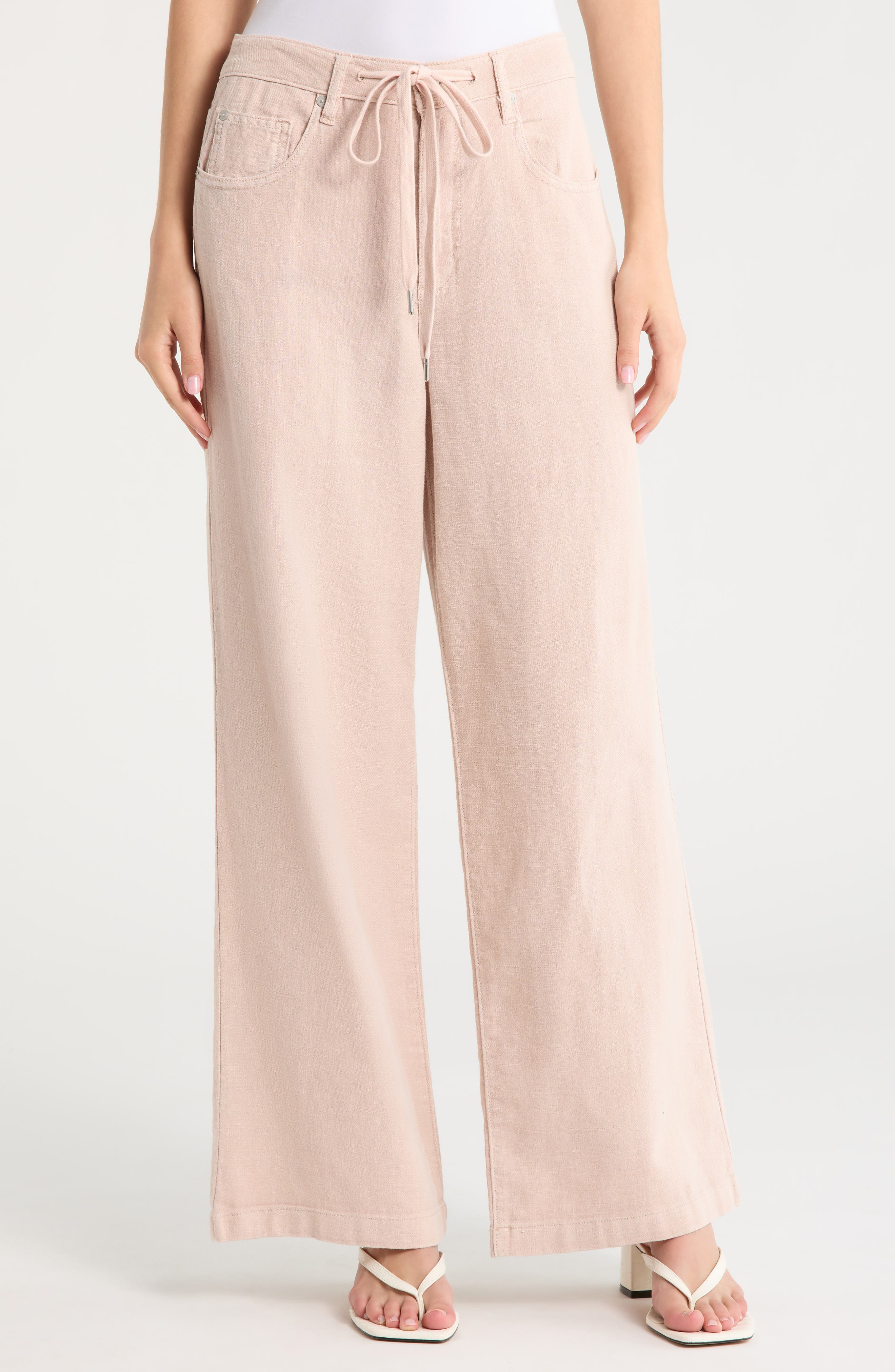 Low Rise Cotton & Linen Pants