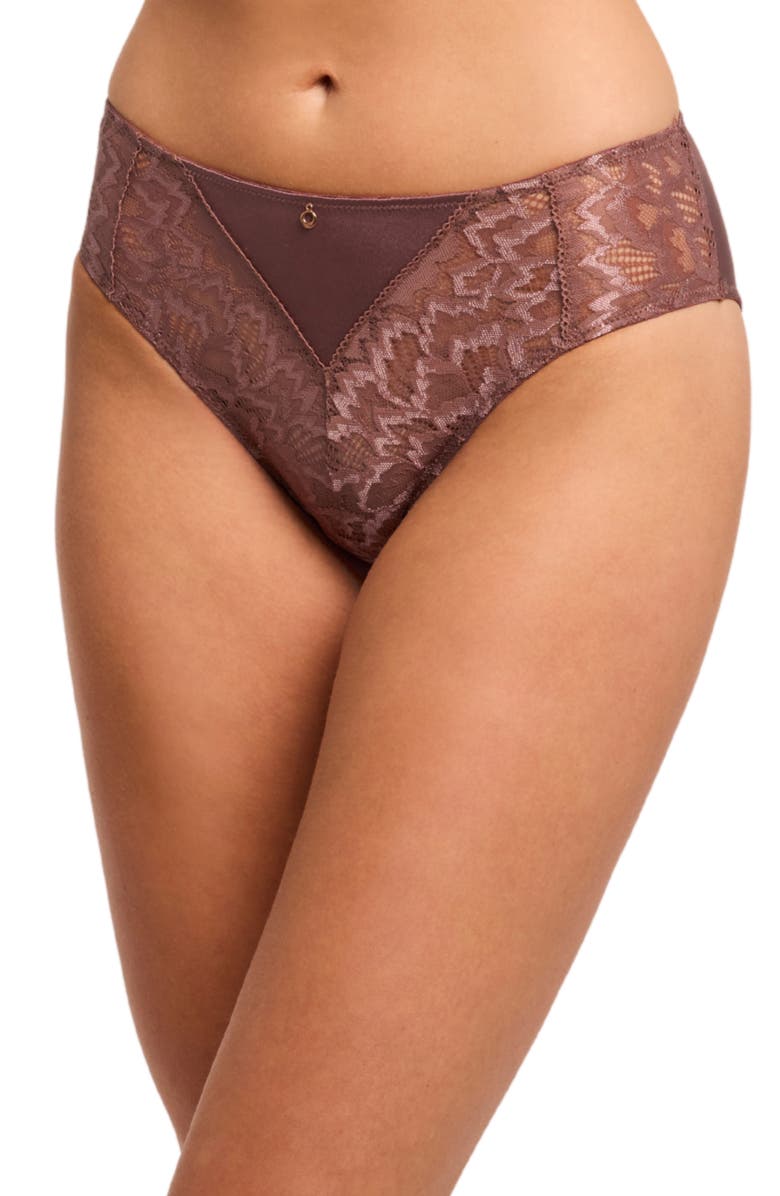 Montelle Intimates Lace Trim High Leg Briefs, Main, color, Woodrose
