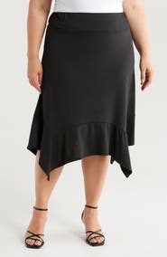 24seven Comfort Apparel Handkerchief Hem Jersey Midi Skirt