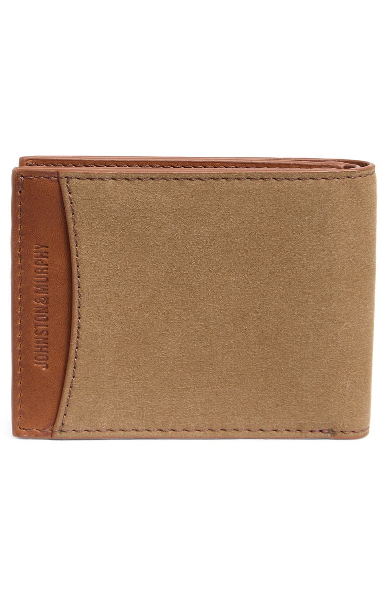Johnston & Murphy Antique Canvas & Leather Bifold Wallet, Alternate, color, Camel