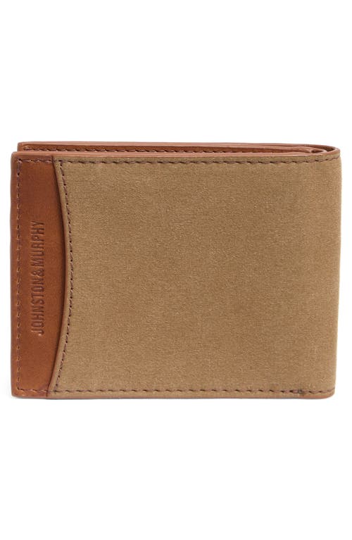 Johnston & Murphy Antique Canvas & Leather Bifold Wallet In Camel