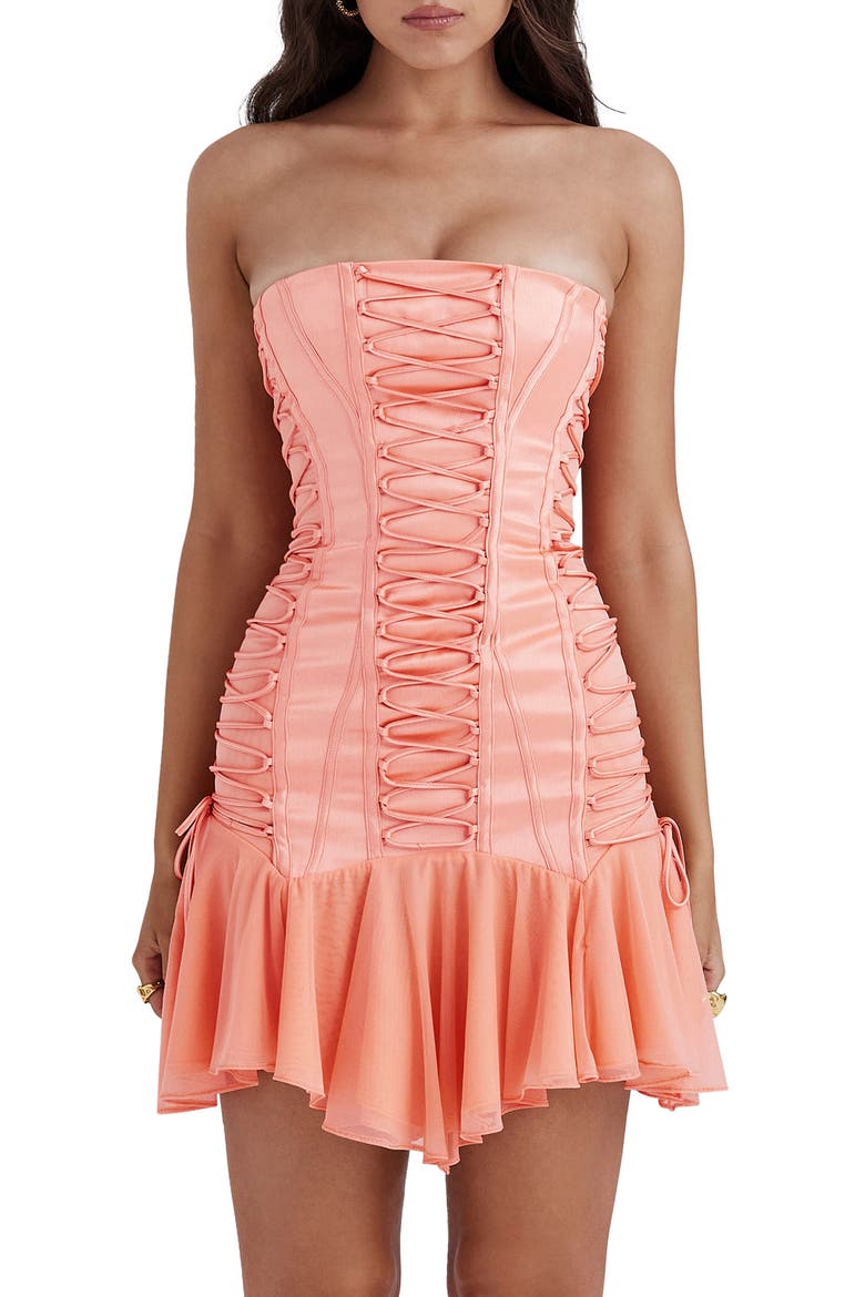 Sirena Lace-Up Satin Minidress, Alternate, color, PAPAYA