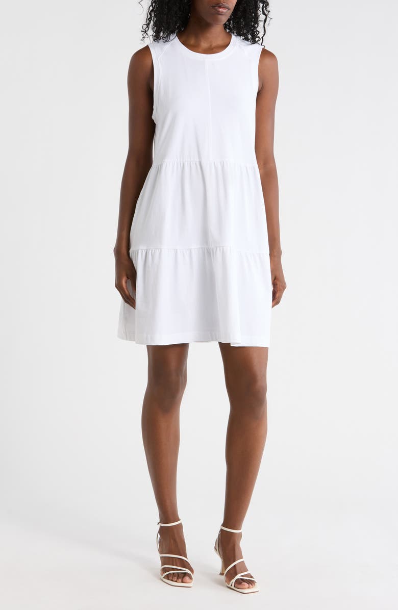 DKNY Crewneck Tiered Dress, Main, color, White
