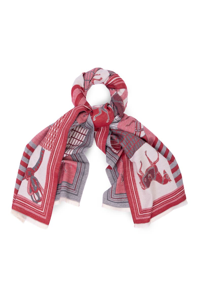 Equestrian Patchwork Reversible Scarf, Alternate, color, RED