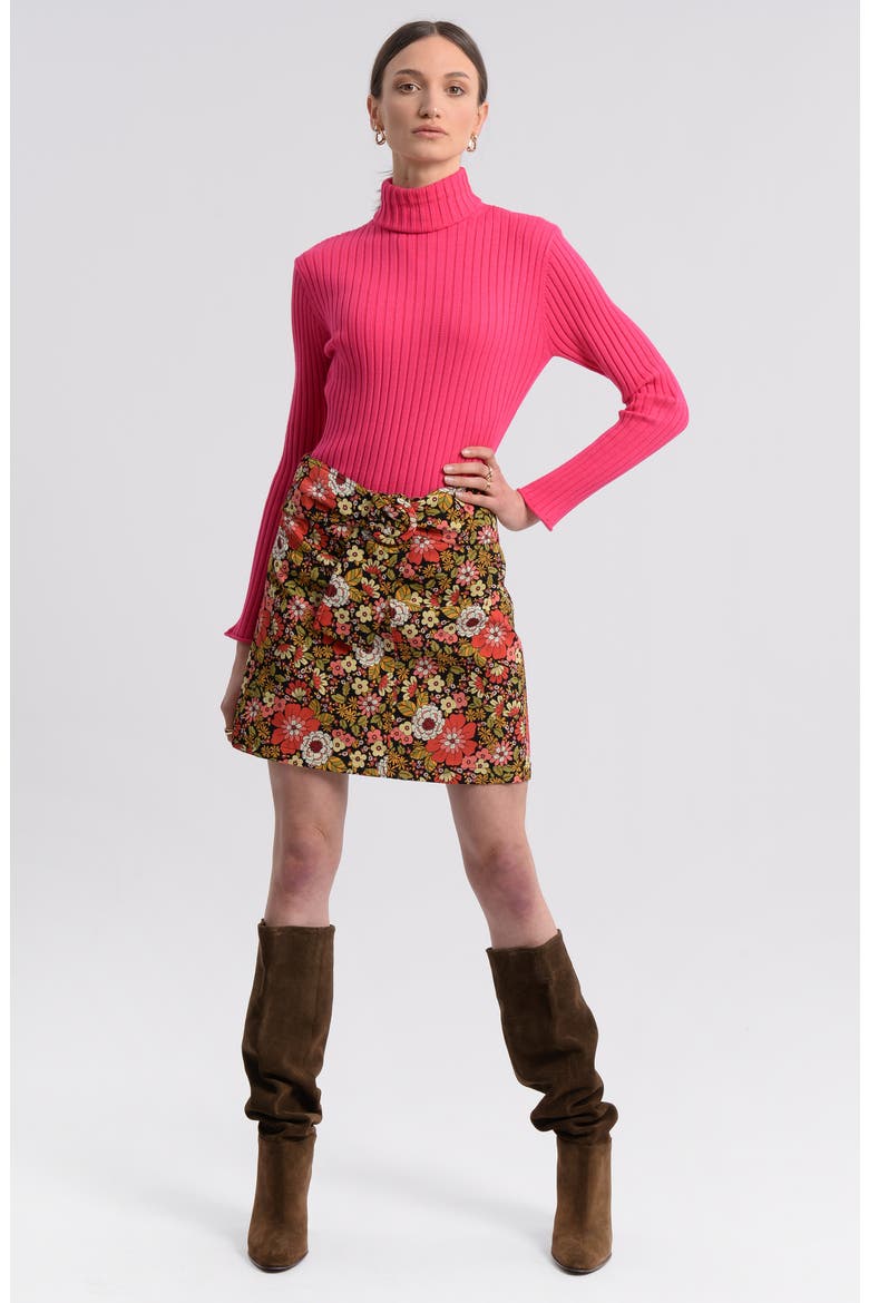 Abby Print Belted Miniskirt, Alternate, color, BLACK