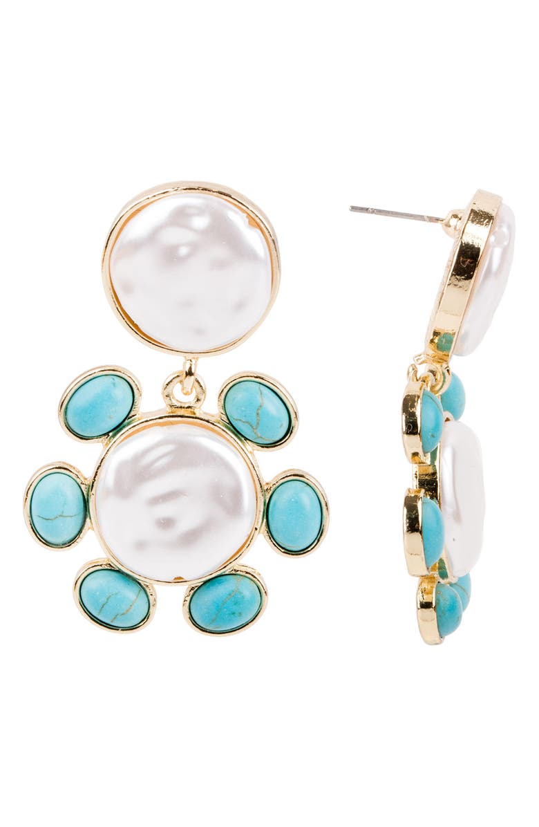 SAACHI Cadence Floral Imitation Pearl Turquoise Dangle Earrings, Alternate, color, White Combo