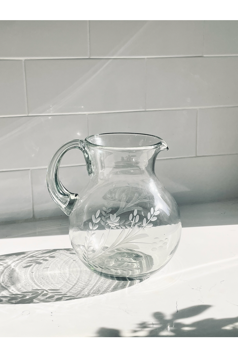 Hand-etched Blown Pitcher, Alternate, color, Black - Large