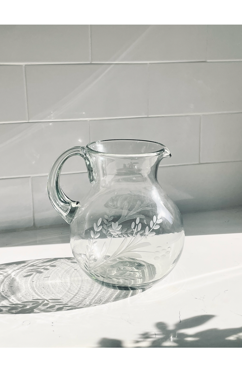 Villa Lua Home Hand-etched Blown Pitcher, Alternate, color, Black - Small