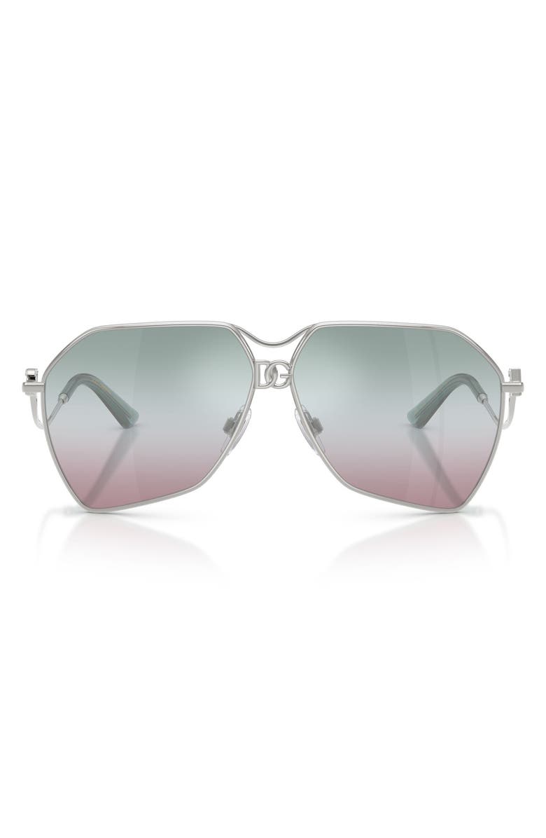 Dolce&Gabbana 62mm Gradient Pilot Sunglasses, Main, color, Silver / Grad Pink Grad Green