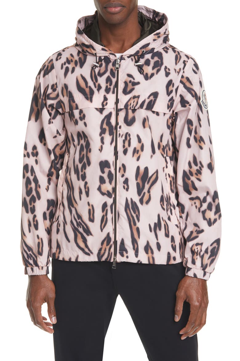 2 Moncler 1952 Jau Leopard Print Hooded Nylon Jacket, Alternate, color, LEOPARD