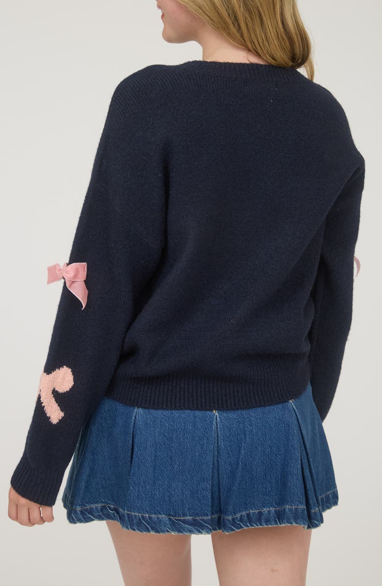 Blu Pepper Bow Embellished Sweater, Alternate, color, Navy