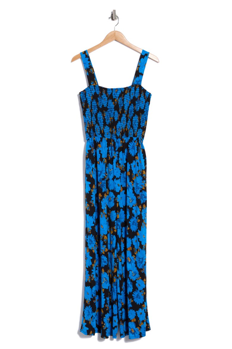 Smocked Wide Leg Jumpsuit, Alternate, color, COBALT FLORAL
