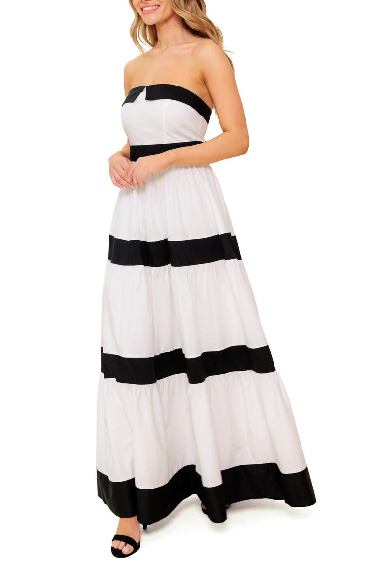 Colorblock Strapless Tiered Cotton Maxi Dress, Alternate, color, WHITE/ BLACK