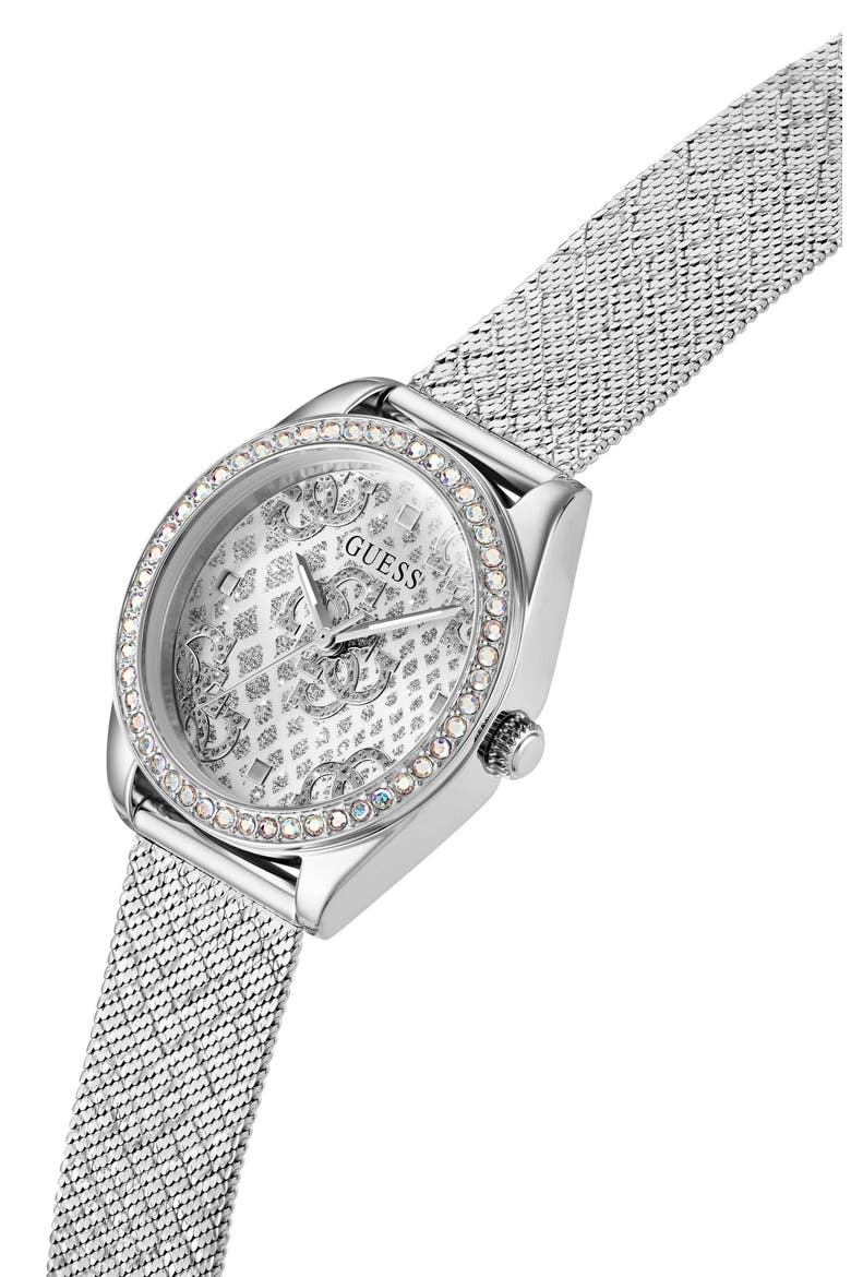 Boa Crystal Bezel Silvertone Mesh Strap Watch, 32mm, Alternate, color, SILVER