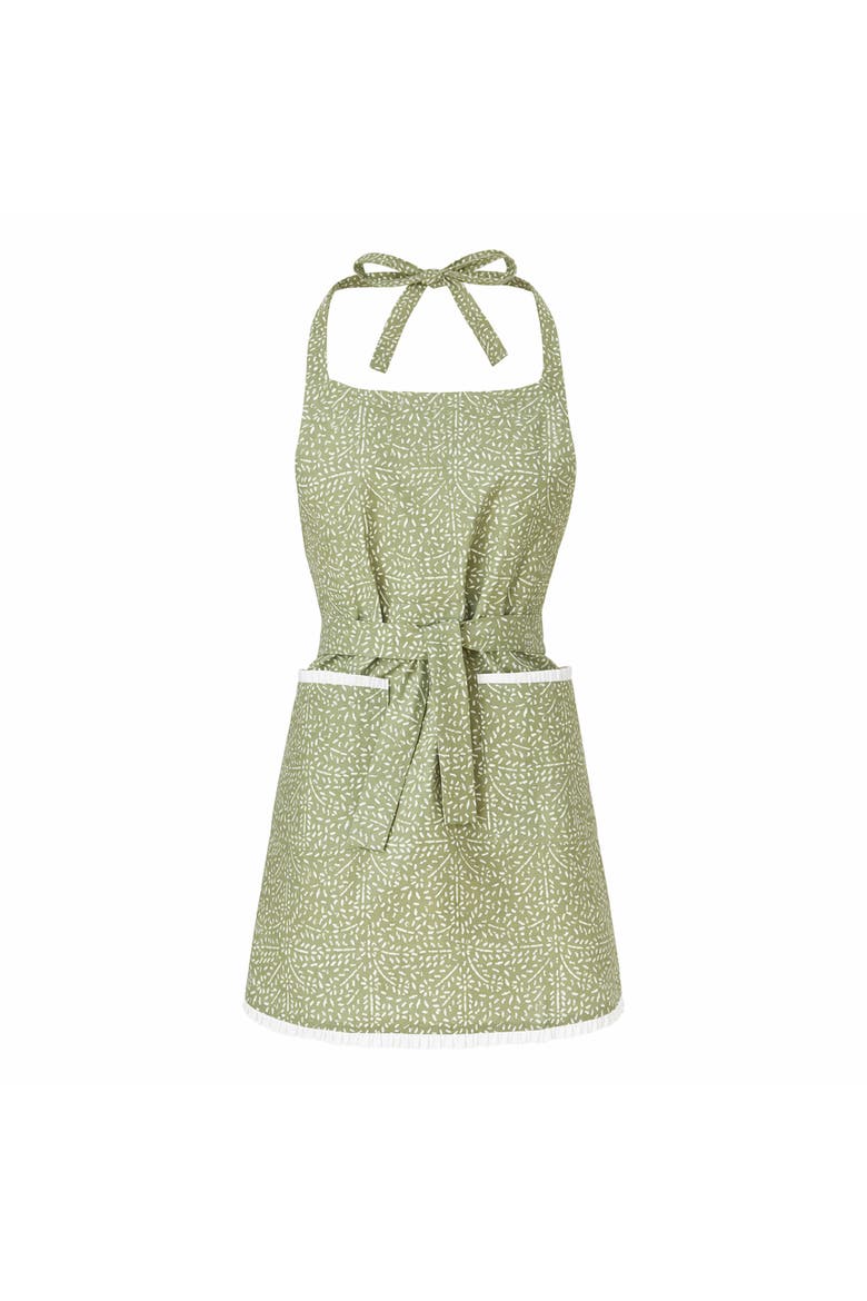 Distressed Geometric Print Apron Olive Cotton Everyday, Main, color, Green