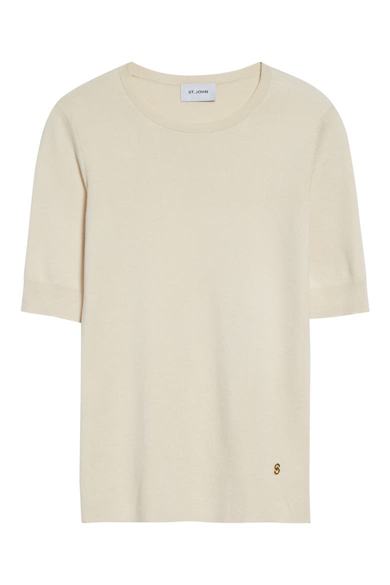 Marlie Short Sleeve Silk & Cotton Sweater, Alternate, color, ECRU