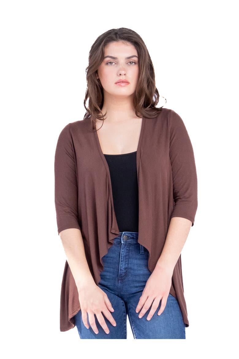 Elbow Length Sleeve Open Front Cardigan, Main, color, Brown