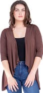 24seven Comfort Apparel Elbow Length Sleeve Open Front Cardigan